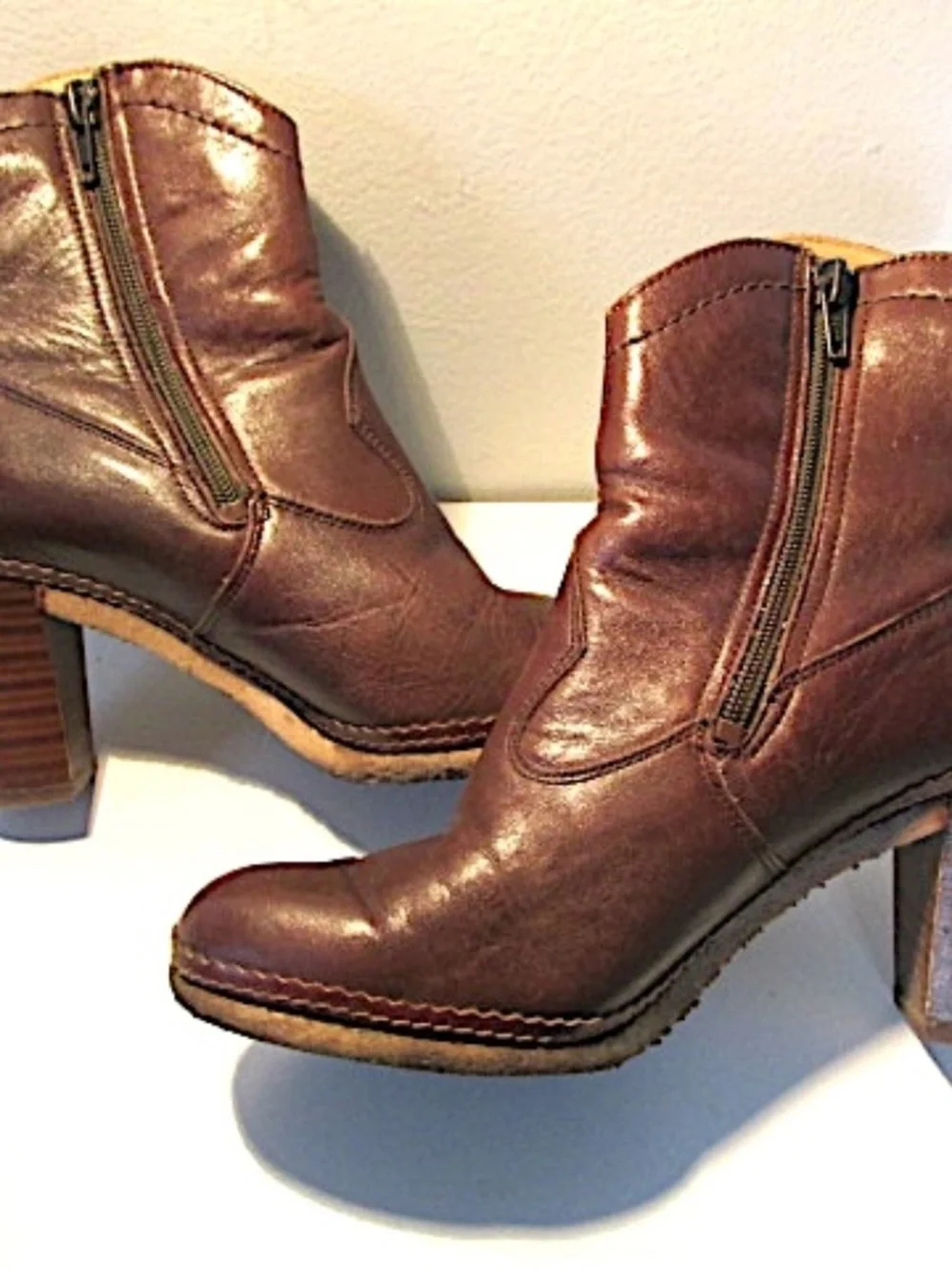 Western Style Leather Ankle Boots, Size 5.5